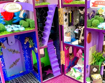 Moderne Mittelalterliche Drachen Zauberer Miniatur Klappbare Burg | Handgefertigte komplett montierte Fantasy Spielburg | Wizardcore Dekoratives Kunststück