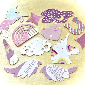 Mélange de confettis en papier licorne au pays des rêves//objets de table licorne//décoration de fête licorne//fantaisie lunatique//décorations de fête d'anniversaire