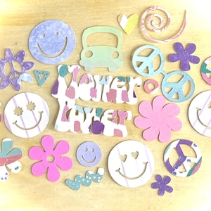 Mezcla de confeti de papel hippie Flower Power / Fiesta temática de los años 60 / Diario basura con ambiente retro / Paz, amor y felicidad / Suministros para álbumes de recortes