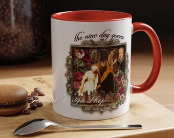 Caneca de café, xícara de cerâmica histórica Lady Jane Grey Tudor, rainha inglesa de 9 dias, presente para fãs de história, chá real, decoração exclusiva da monarquia britânica,
