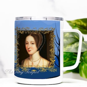 Anne Boleyn Travel Mug w/ Lid 10 oz., Tudor Queen, Book of Hours, By Daily proof, Tudor history, British history, Six Queens, Henry VIII