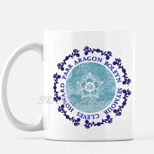 Henry VIII Wives Becher mit Tudor Rose im Zentrum, Tudor-Geschichte, Sechs, britische Geschichte, England-Karte, Tudor-Königinnen