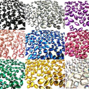 CraftbuddyUS 80 Pieces Faceted Acrylic Sew On  Diamante Crystal Rhinestone Gems