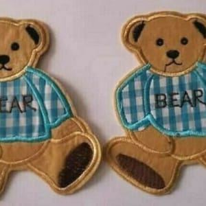 CraftbuddyUS 2Stk X 10cm Bügelbild Baby Blau Teddybär Stoff Motiv Applikation Aufnäher