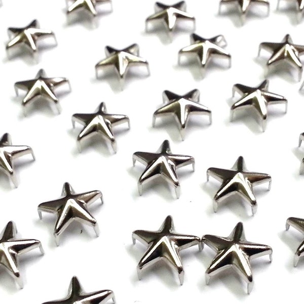 CraftbuddyUS 100 Metal Silver 10mm Star Head Studs for Punk, Rock Goth Biker Fashion DIY Stud