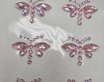 CraftbuddyUS 8pcs 35X22mm AB Pink Dragonfly Self Adhesive Rhinestone Gems, DIY