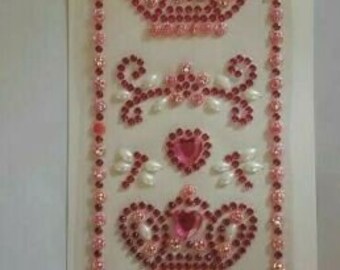 CraftbuddyUS Strass/Parel Assortiment Zelfklevende Sticker Edelstenen, Kroon, Ambachtelijke Juwelen FUSHIA