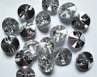 CraftbuddyUS 50pcs 12mm CLEAR ROUND Faceted Acrylic Crystal Diamante Buttons