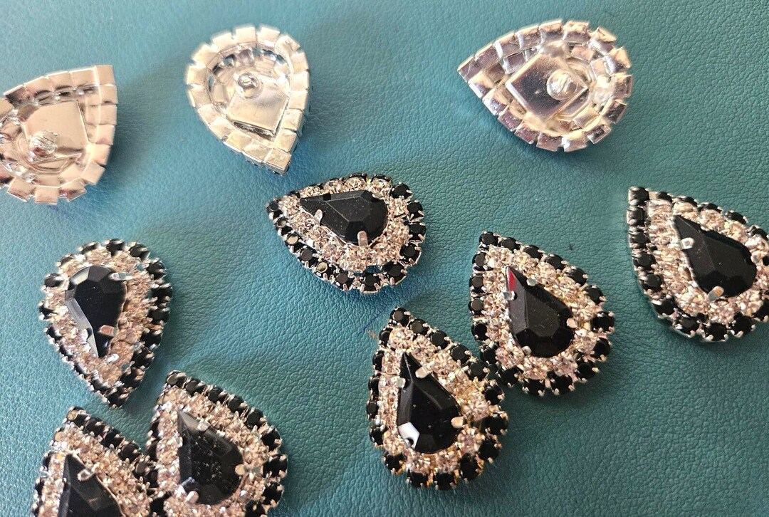 Craftbuddyus 25mm X 18mm 8pcs Diamante & Black Faceted Teardrop ...