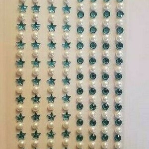 Craftbudsyus Vier sterren en vier rond met parel zelfklevende turquoise strass streep, ambacht, doe-het-zelf