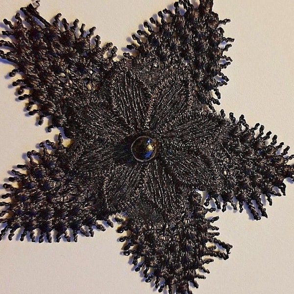 CraftbuddyUS 20 Black Crochet Flower Patches with White Pearl Center Sew on Glue on