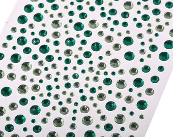 CraftbuddyUS 325 Dark Green/Light Green Mix Self Adhesive Diamante Stick on Rhinestone Sticky Gem