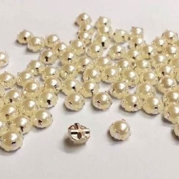 CraftbuddyUS 100pcs 5mm Round Sew on Acrylic Pearl Montees, Dress Making, Craft