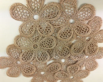 CraftbuddyUS 10pcs Gold Fabric Lace Flower Applique Motif (Sew on or glue on)