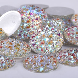 CraftbuddyUS MG3A 20 pièces 30 mm strass ronds strass dos plat facettes AB résine transparente Moonrock gemmes