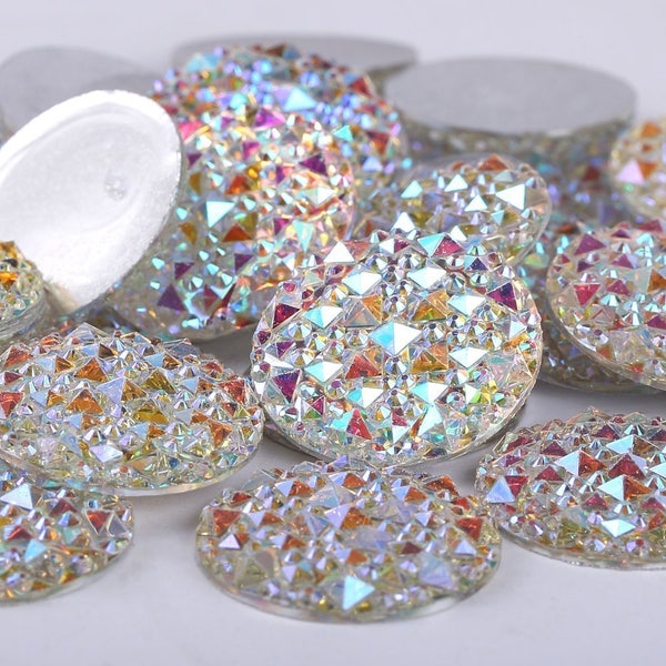 CraftbuddyUS MG3A 20 piezas de diamantes de imitación redondos de 30mm con parte trasera plana facetada AB, gemas de resina transparente Moonrock