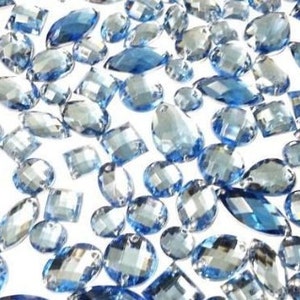 CraftbuddyUS 80  Light Blue  Faceted Acrylic Sew On, Stick on Diamante Crystal Rhinestone Gems