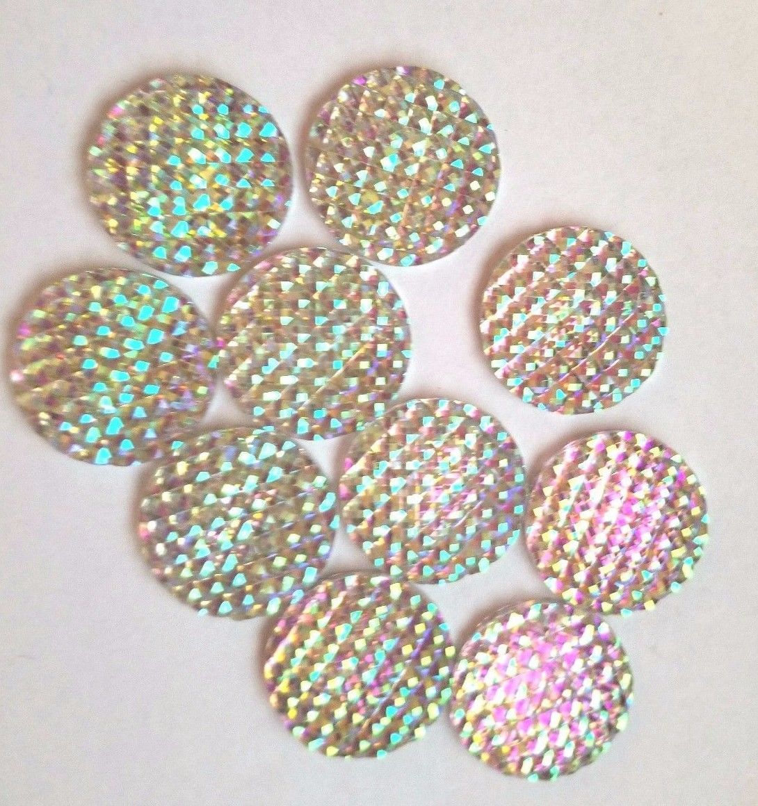 Craftbuddyus 10pcs AB Clear Large Round Diamond Cut Flat Back Diamante  Resin Gems 