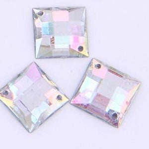 CraftbuddyUS 50 stuks acryl 12 mm naai op Ab Clear Square Diamante Rhinestone Crystal Gems afbeelding 1