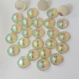 CraftbuddyUS 100pcs 12mm AB Clear FlatBack Point Diamond Round Diamante Resin Gems, DIY