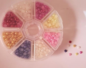 CraftbuddyUS 1500 pcs 5mm Flatback Half Pearl MIXED Round Rhinestone Gems with box, DIY, Craft