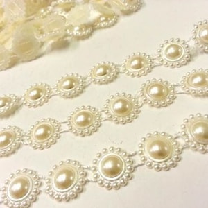 CraftbuddyUS At2- 3m X 17mm Wide Ivory Pearl Beaded Lace Bridal Wedding Trim, diy