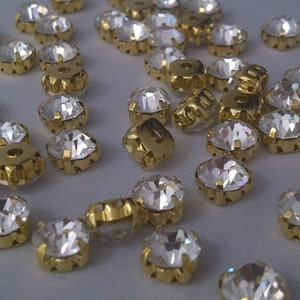 CraftbuddyUS 50 X 6mm S28 Clear Sew on Gold Set Glass Crystal Diamante Rhinestones Craft