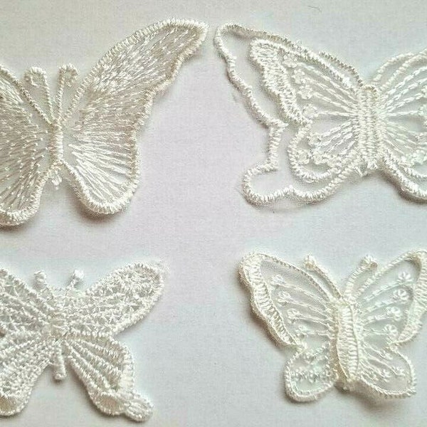 CraftbuddyUS 12 Assorted Ivory White Butterfly Lace Motif Patches, DIY