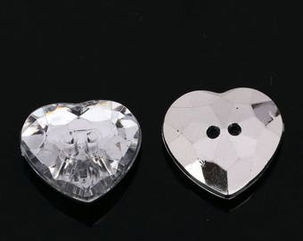 CraftbuddyUS AB5 20pcs 23mm Sew on Diamante Heart Buttons Sparkle Acrylic Crystal Rhinestone