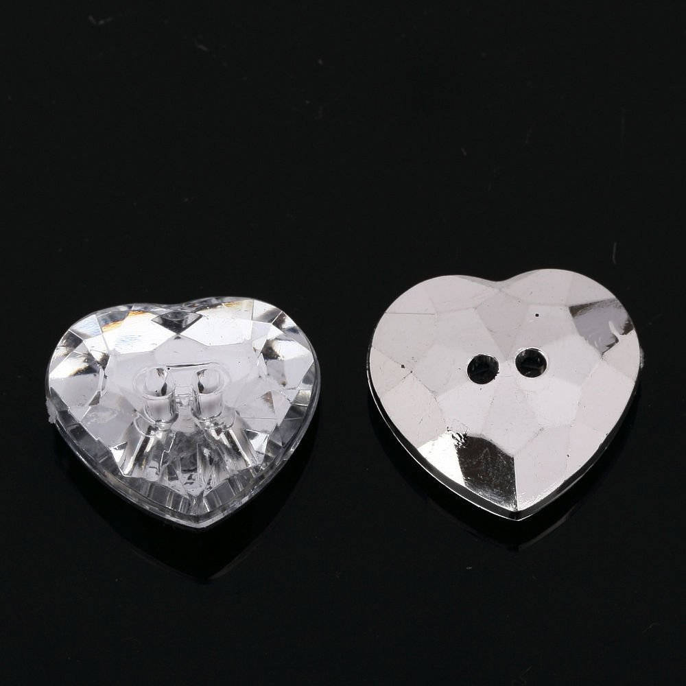 Craftbuddyus AB5 19mmx20pcs Sew on Diamante Heart Buttons Sparkle Acrylic  Crystal Rhinestone 