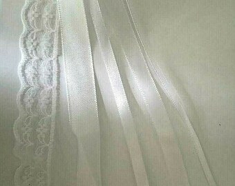 CraftbuddyUS 5pcs x 2m White Lace/ Polyester Wedding Trim Ribbon