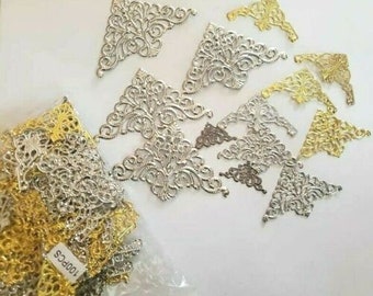 CraftbuddyUS 100pcs Assorted Silver/Gold/Gunmetal Filigree Metal Decorative Corner Embellishment