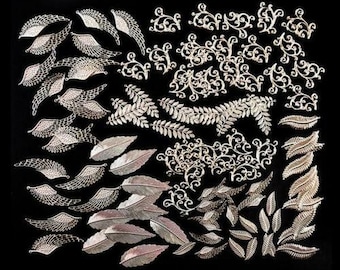 CraftBuddyUS 100 Filigree Feather, Flourish & Leaf Embellishment Crafts, Scrapbook