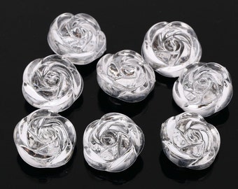 CraftbuddyUS AB6 20 pieces 20mm Sew on Diamante Clear Acrylic 3d Rose Buttons Sparkle Crystal Gems