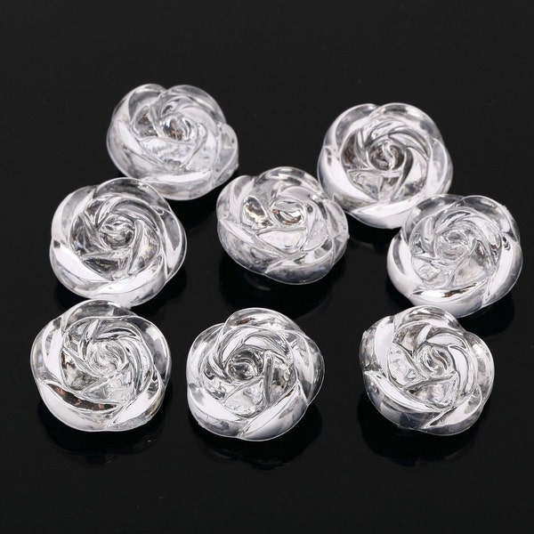CraftbuddyUS AB6 20 pieces 20mm Sew on Diamante Clear Acrylic 3d Rose Buttons Sparkle Crystal Gems