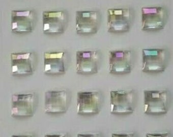 CraftbuddyUS 35pcs 14mm Self Adhesive AB Clear Faceted Square Rhinestone Gems, Craft