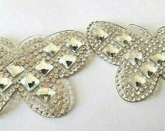 CraftbuddyUS IDM9 4cmx6cm One Pair Butterfly Rhinestone Hotfix Applique