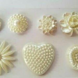 CraftbuddyUS 7pcs Self Adhesive CREAM Flower and Heart  Pearl Toppers, DIY, Craft