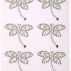 CraftbuddyUS 6pcs  40X35mm AB Clear Dragonfly Pearl Crystal Rhinestone Self Adhesive Gems