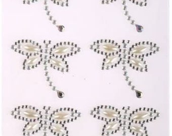 CraftbuddyUS 6pcs  40X35mm AB Clear Dragonfly Pearl Crystal Rhinestone Self Adhesive Gems