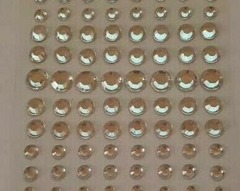 CraftbuddyUS 104pcs 4,5,8,10 mm CLEAR Round Individual Self Adhesive Rhinestone Gems, Craft, DIY