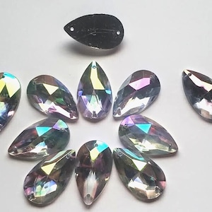 CraftbuddyUS 25pcs 28X17mm Sew On AB Clear Teardrop Pear Acrylic Diamante Gems, DIY