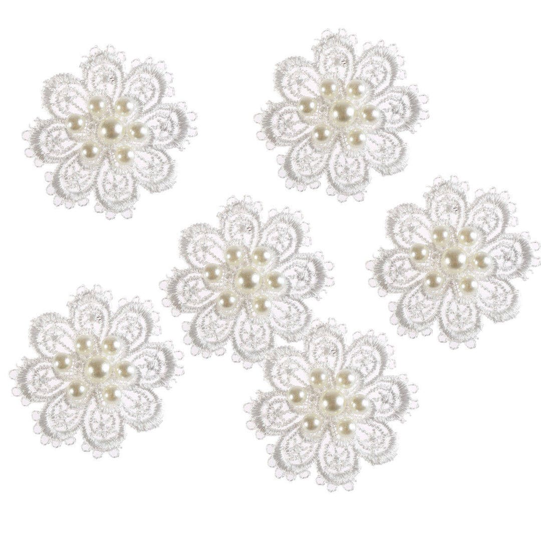 Craftbuddyus 10 White Flower W/7 Pearl Motifs 1.75 Inches - Etsy