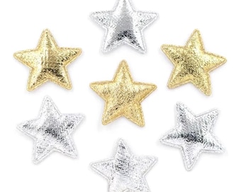 CraftbuddyUS 100 Stück 25mm Gold und Silber Stoff Stern Applikation Gepolsterte Aufnäher, DIY