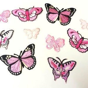 CraftbuddyUS 10 asstd PINK Iron on Stick on Sew on Fabric BUTTERFLY Motifs Embroidery Patch