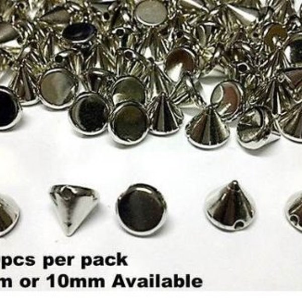 CraftbuddyUS 100pcs Acrylic 10mm Sew On Silver Cone  Spike Studs, Embellishments, DIY