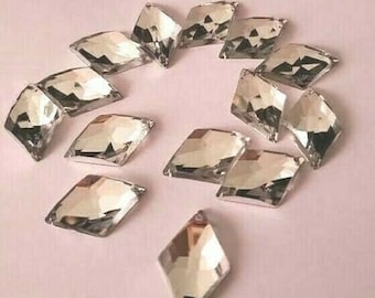 CraftbuddyUS 30 pcs 12X20mm Acrylic Diamond CLEAR Faceted Sew On Rhinestone Gems