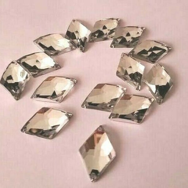CraftbuddyUS 30 pcs 12X20mm Acrylic Diamond CLEAR Faceted Sew On Rhinestone Gems