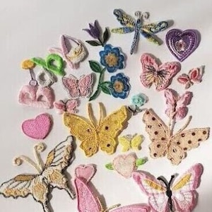20 Stück Schmetterling, Herz, Blumen zum Aufbügeln, Stoff Aufnäher, Motiv Patches, DIY