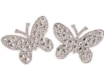CraftbuddyUS IDM7 6cmx8cm One Pair of Medium Butterfly Rhinestone Diamante Hotfix Iron on Motif Appliqué